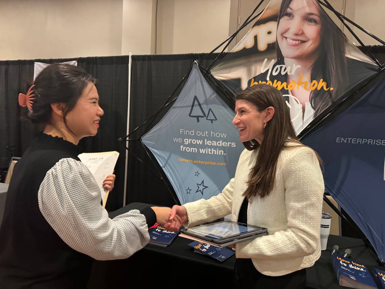 student with recruiter