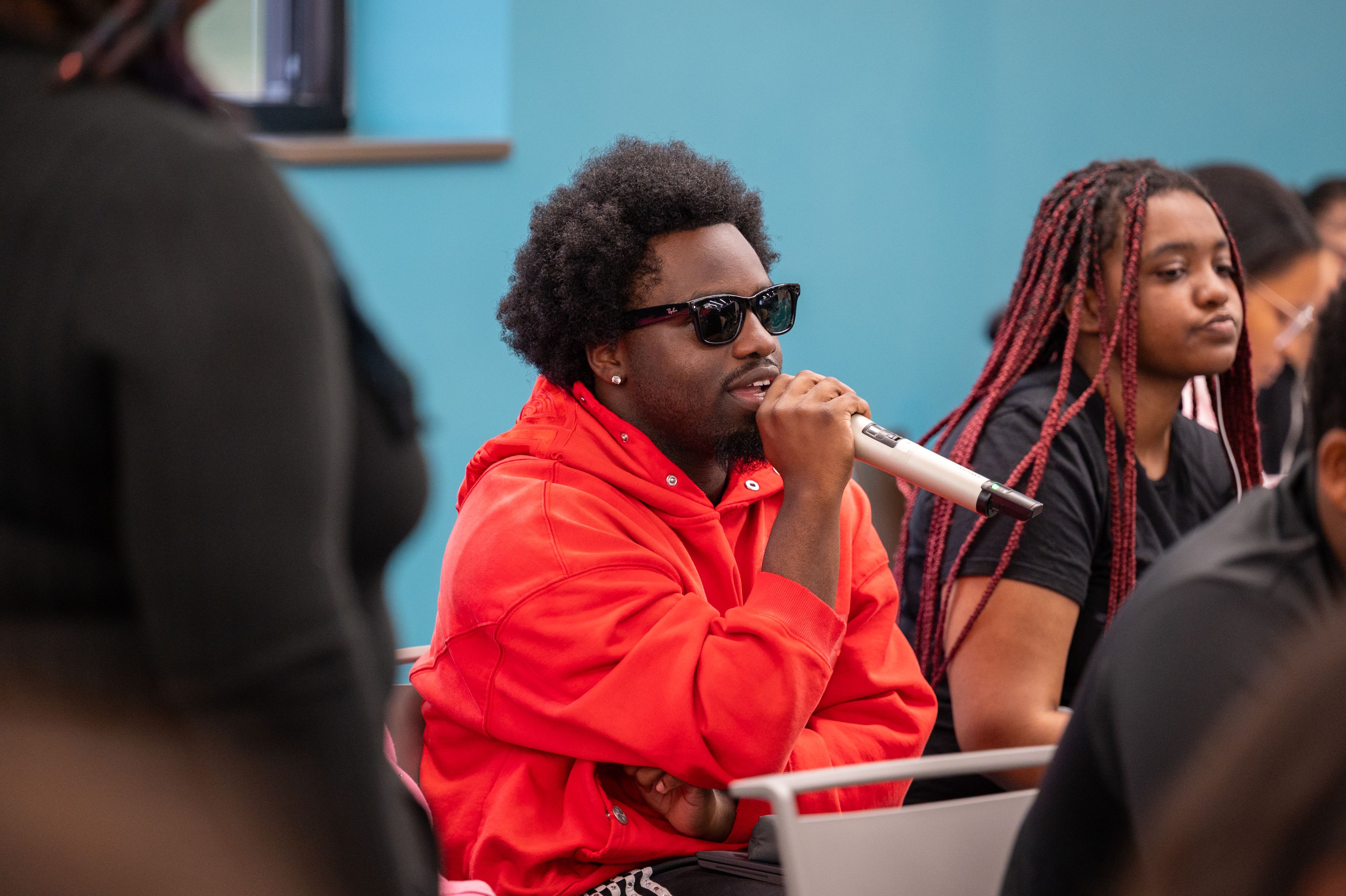 Level Up attendee with microphone
