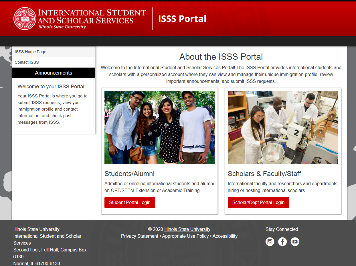 International Student and Scholarship Services landing page
